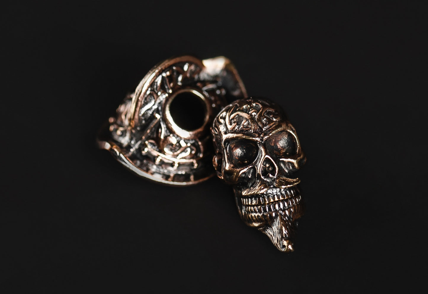 Vintage looking brass bead Conquistador's Skull With Helmet _ 5