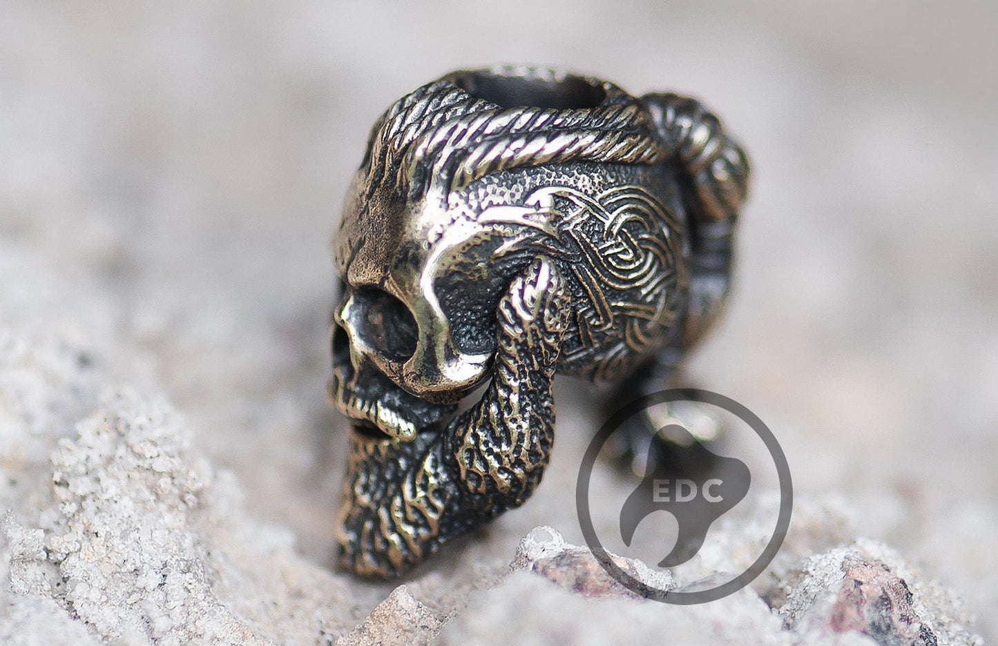 Vintage looking brass knife lanyard bead Skull Ragnar Lothbrok _ 2