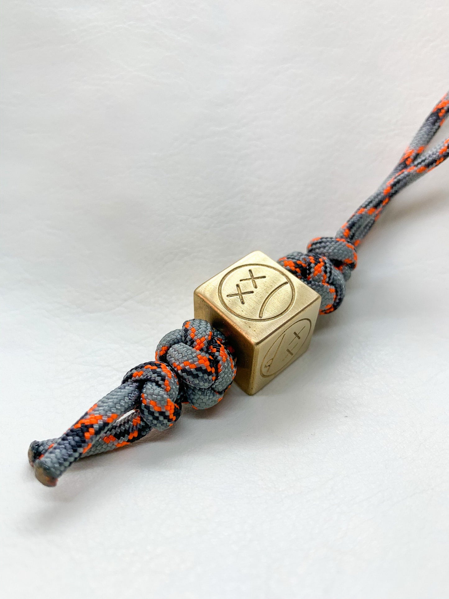 Vintage looking brass paracord lanyard bead Cube Sad Face _ 1