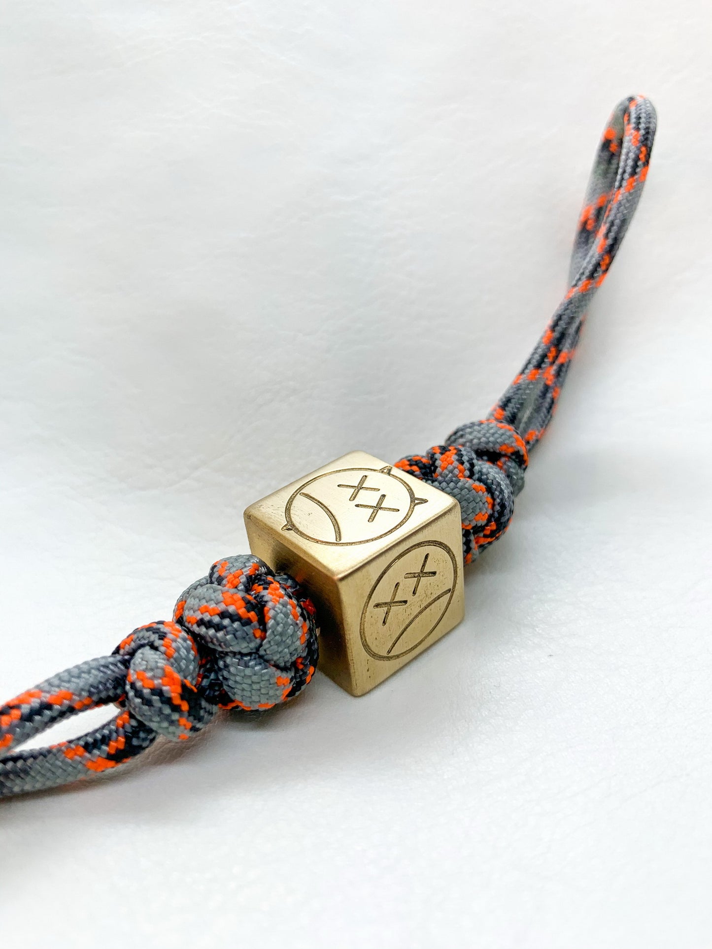 Vintage looking brass paracord lanyard bead Cube Sad Face _ 2