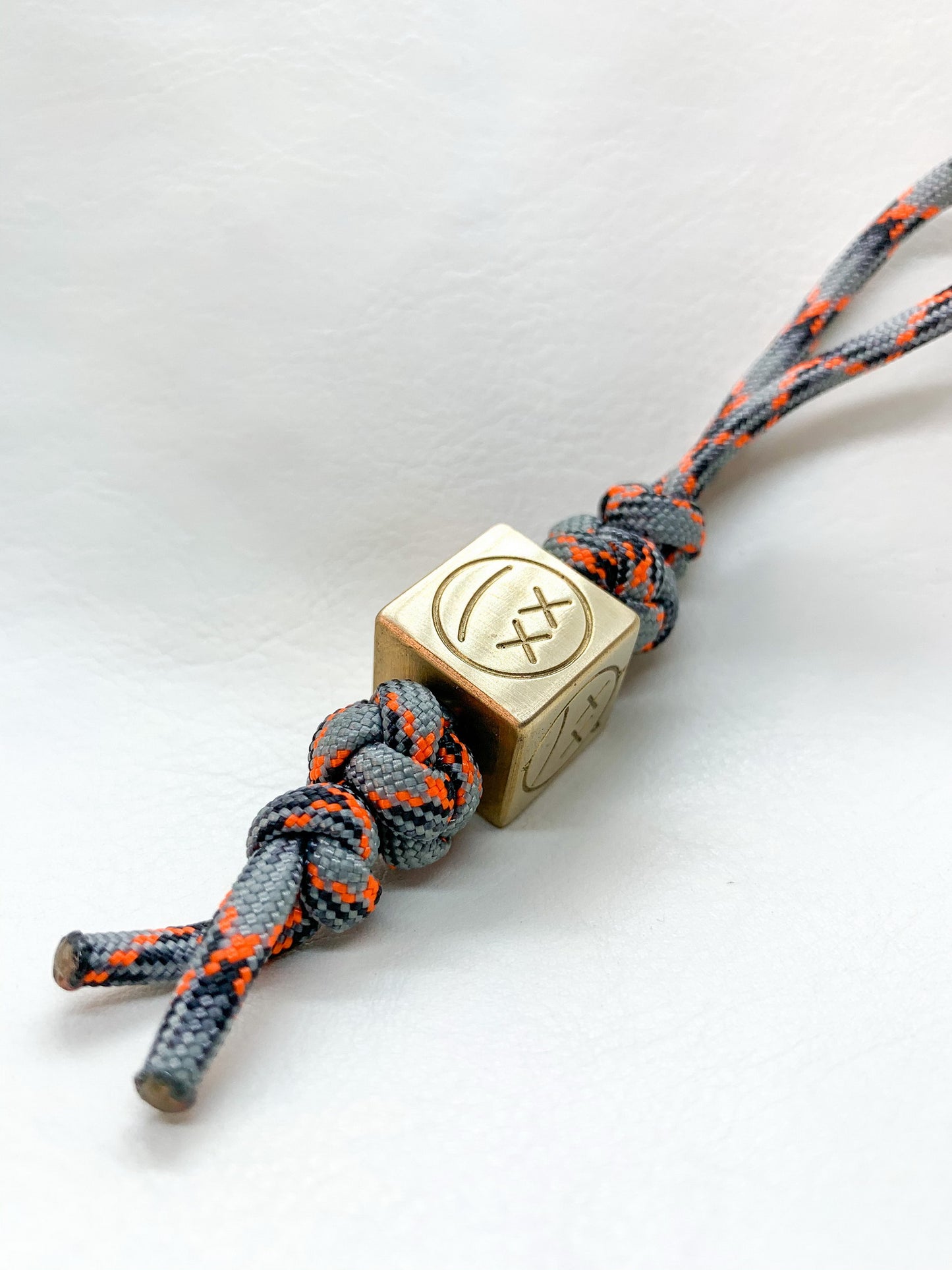 Vintage looking brass paracord lanyard bead Cube Sad Face _ 4