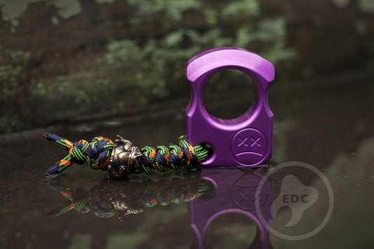 Set of Single Finger Knuckle Duster SFK 01 Purple Anodizing Type 2 & Brass EDC Paracord Bead Frog & EDC Leather Pouch