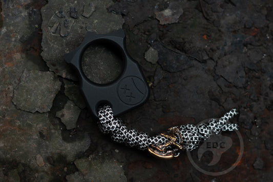 Set of Single Finger Brass Knuckles SFK 03 Black Anodizing Type 3 & Brass Lanyard Bead Alien & EDC Leather Pouch