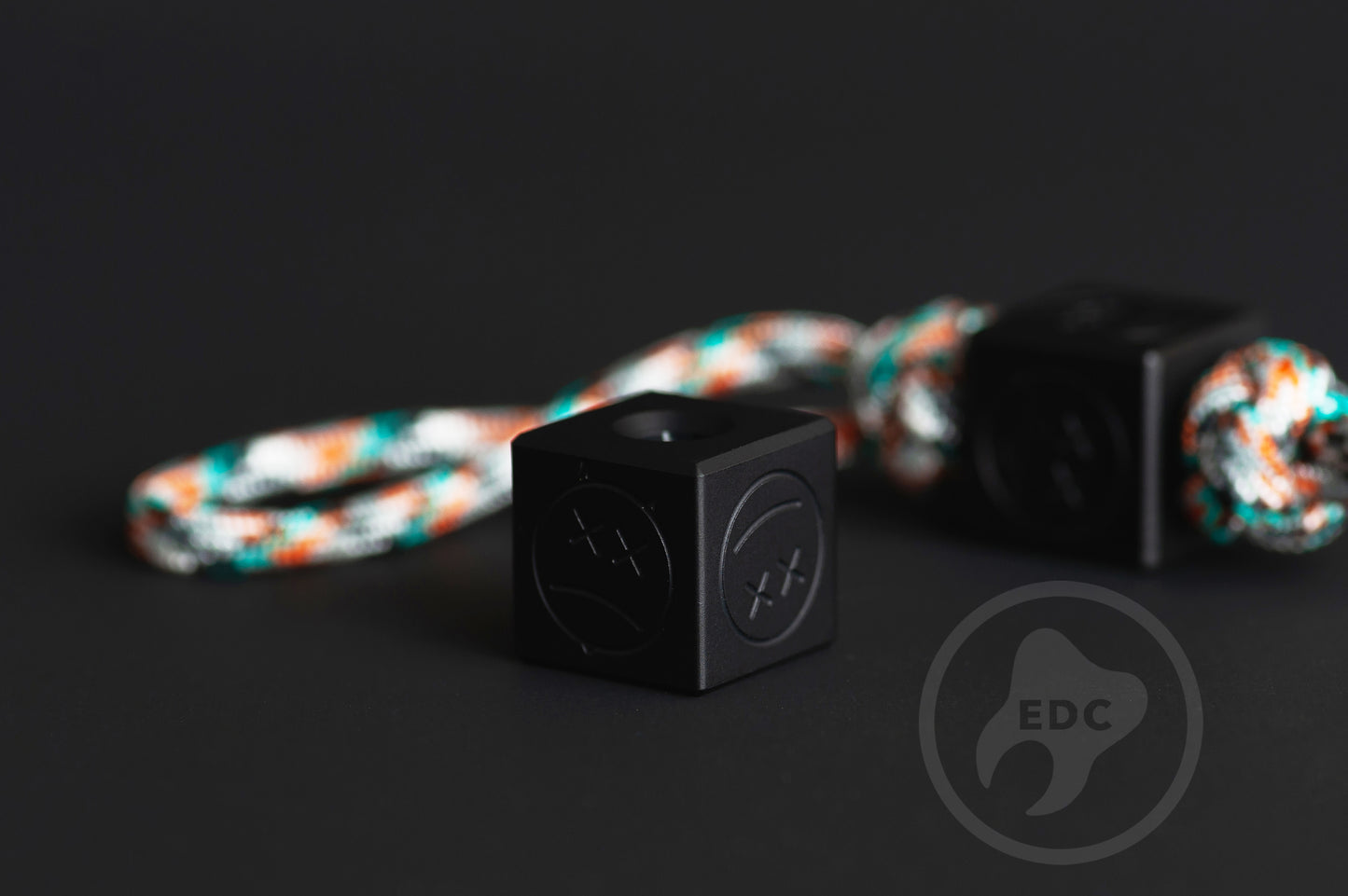 Lanyard Bead EDC Cube Sad Face Black Anodizing Type 3