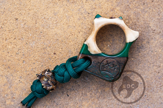 Set of Mammoth Tusk and Moose Horn Single Finger Knuckle Duster SFK 03 & Brass EDC Paracord Bead Frog