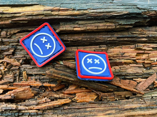 PVC Velcro Patch Sad Face Red, Blue, and White 2 pcs.