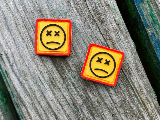 PVC Velcro Patch Sad Face Red, Yellow, and Black 2 pcs.
