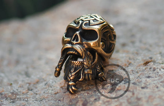 Brass Paracord Bead Bearded Skull With Celtic Pattern