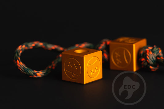 EDC Paracord Bead Cube Sad Face Matte Orange Anodizing Type 2