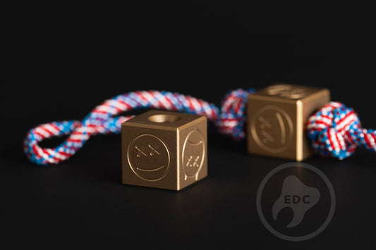 EDC Paracord Bead Cube Sad Face Sandblasted Brass
