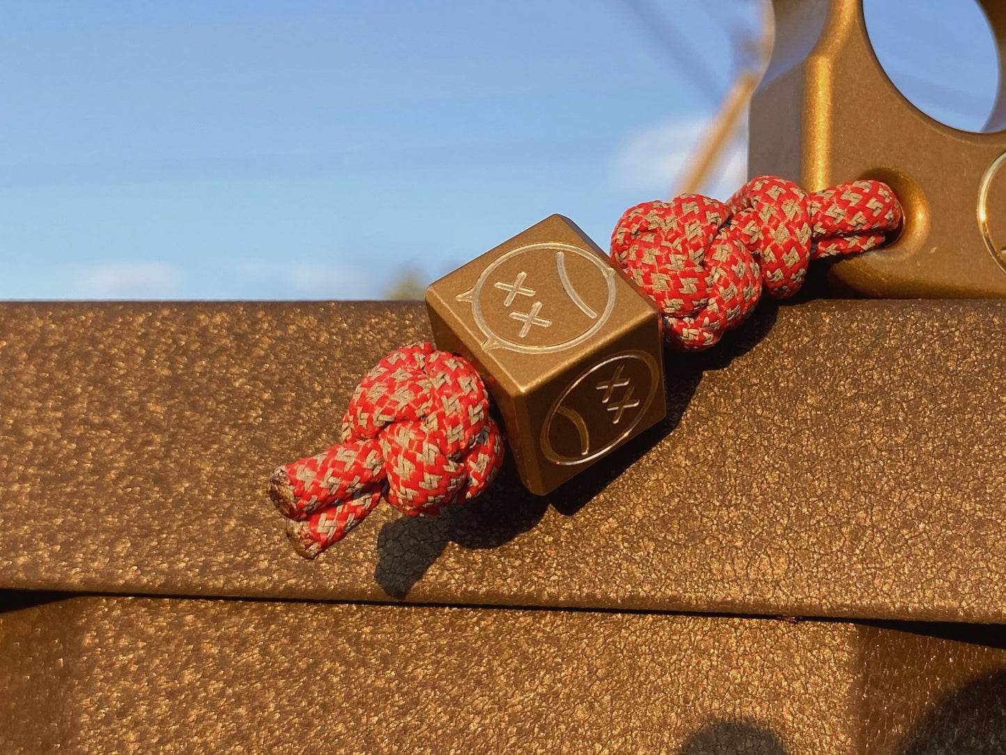 EDC Lanyard Bead Cube Sad Face Stonewashed Brass