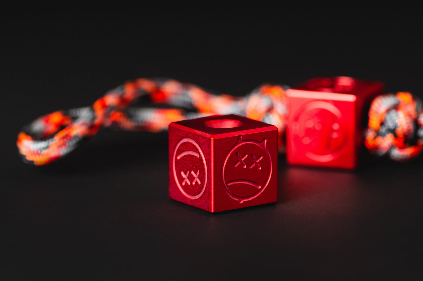 Bead Lanyard Cube Sad Face Red Anodizing Type 2