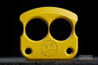 coolest cerakote coated corvette yellow 2 knuckle brass knuckles DFK 01 - 1