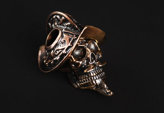 Brass Paracord Bead Conquistador's Skull With Helmet