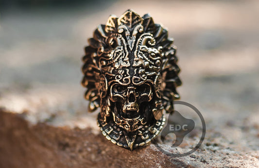 Brass Paracord Bead Skull Of Aztec Priest Hand With Heart