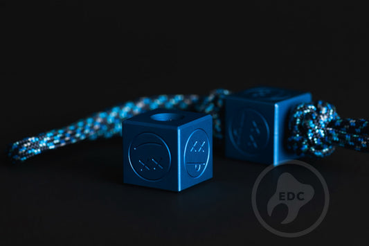 Knife Lanyard Bead Cube Sad Face Matte Blue Anodizing Type 2