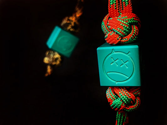 Knife Lanyard Bead Cube Sad Face Teal Matte Anodizing Type 2