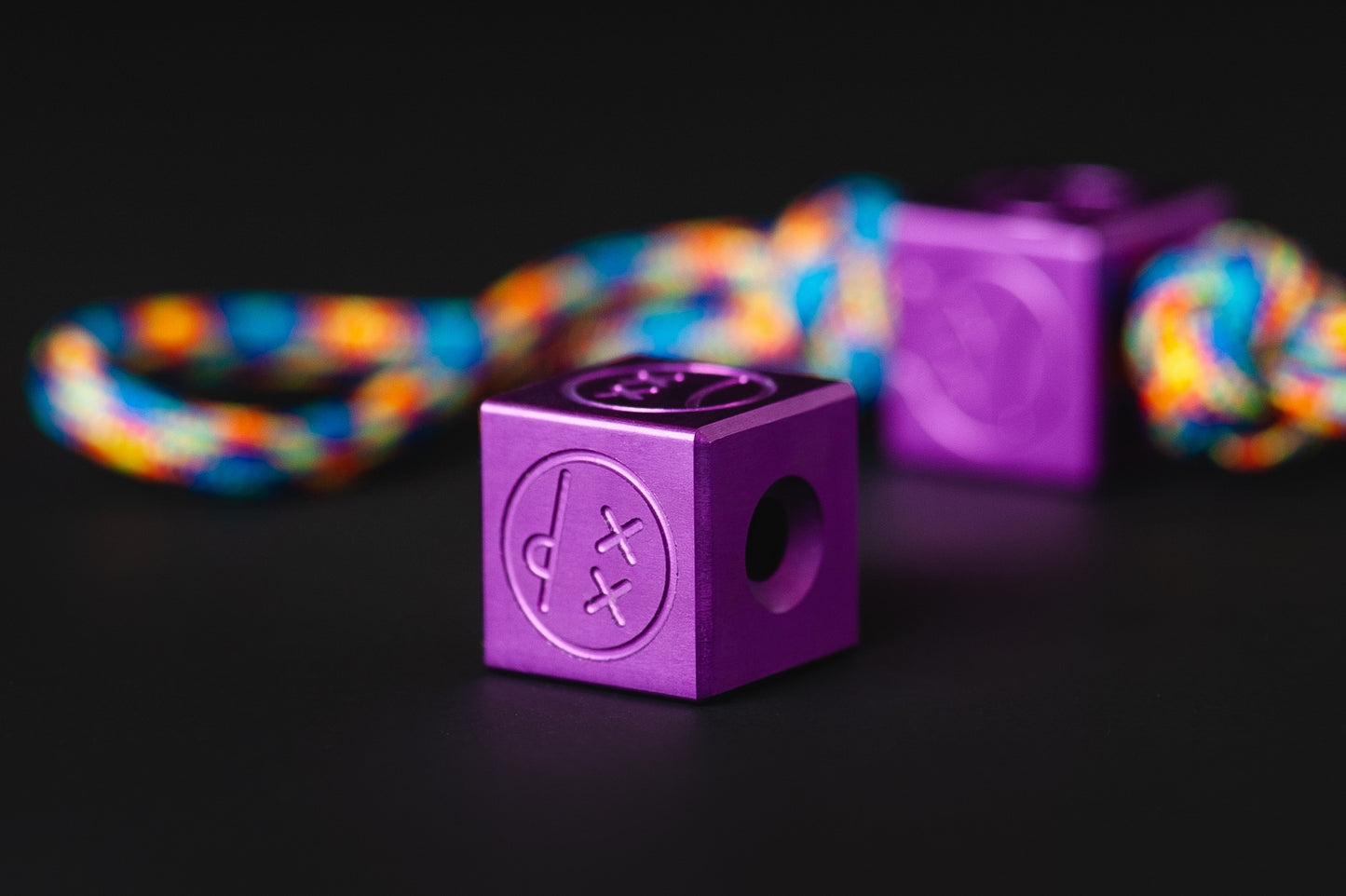 Lanyard Bead Cube Sad Face Purple Anodizing Type 2