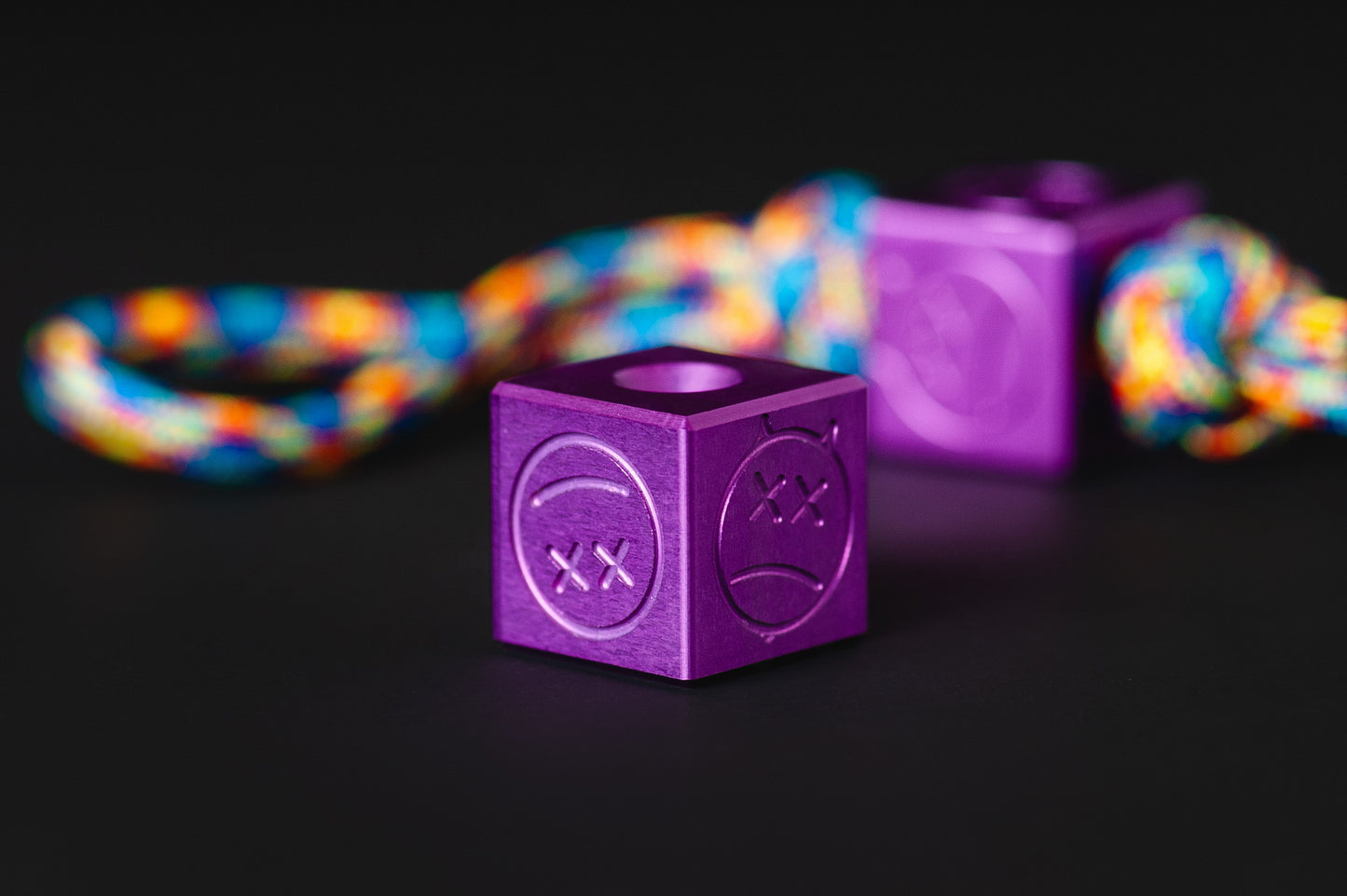 Lanyard Bead Cube Sad Face Purple Anodizing Type 2