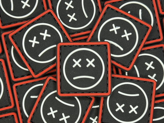 PVC Velcro Patch Sad Face Black, Red and White