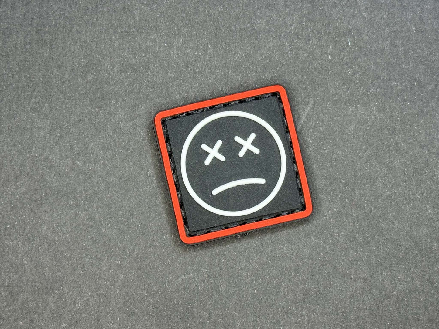 PVC Velcro Patch Sad Face Black, Red and White