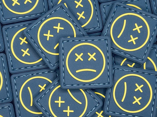 PVC Velcro Patch Sad Face Blue and Yellow