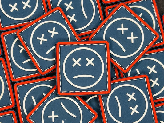 PVC Velcro Patch Sad Face Blue, Red and White