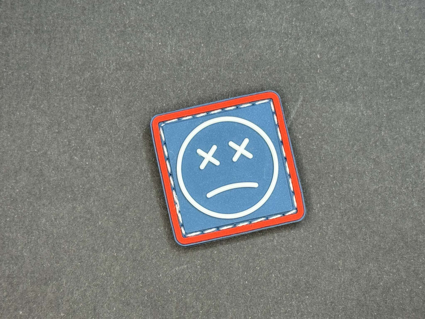 PVC Velcro Patch Sad Face Blue, Red and White