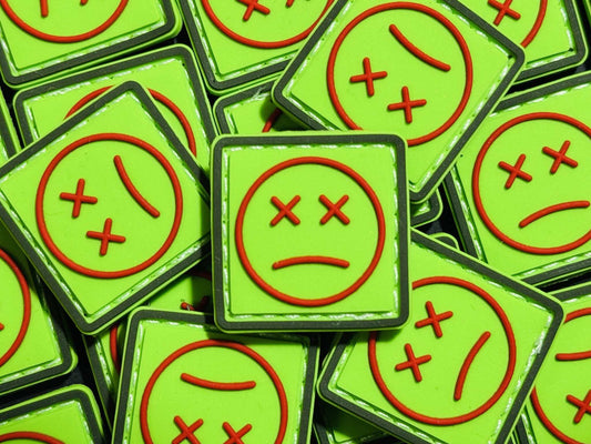 PVC Velcro Patch Sad Face Dark Green, Erin and Brick Red