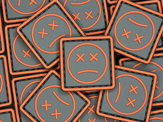 PVC Velcro Patch Sad Face Dark Grey and Orange