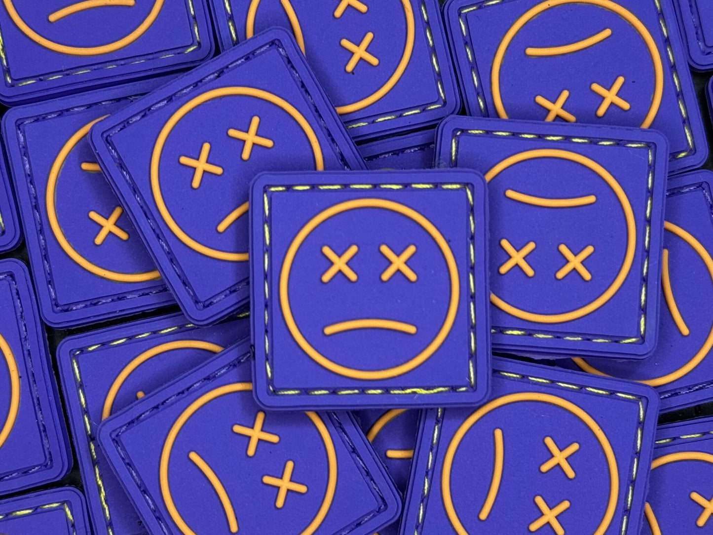 PVC Velcro Patch Sad Face Purple and Yellow