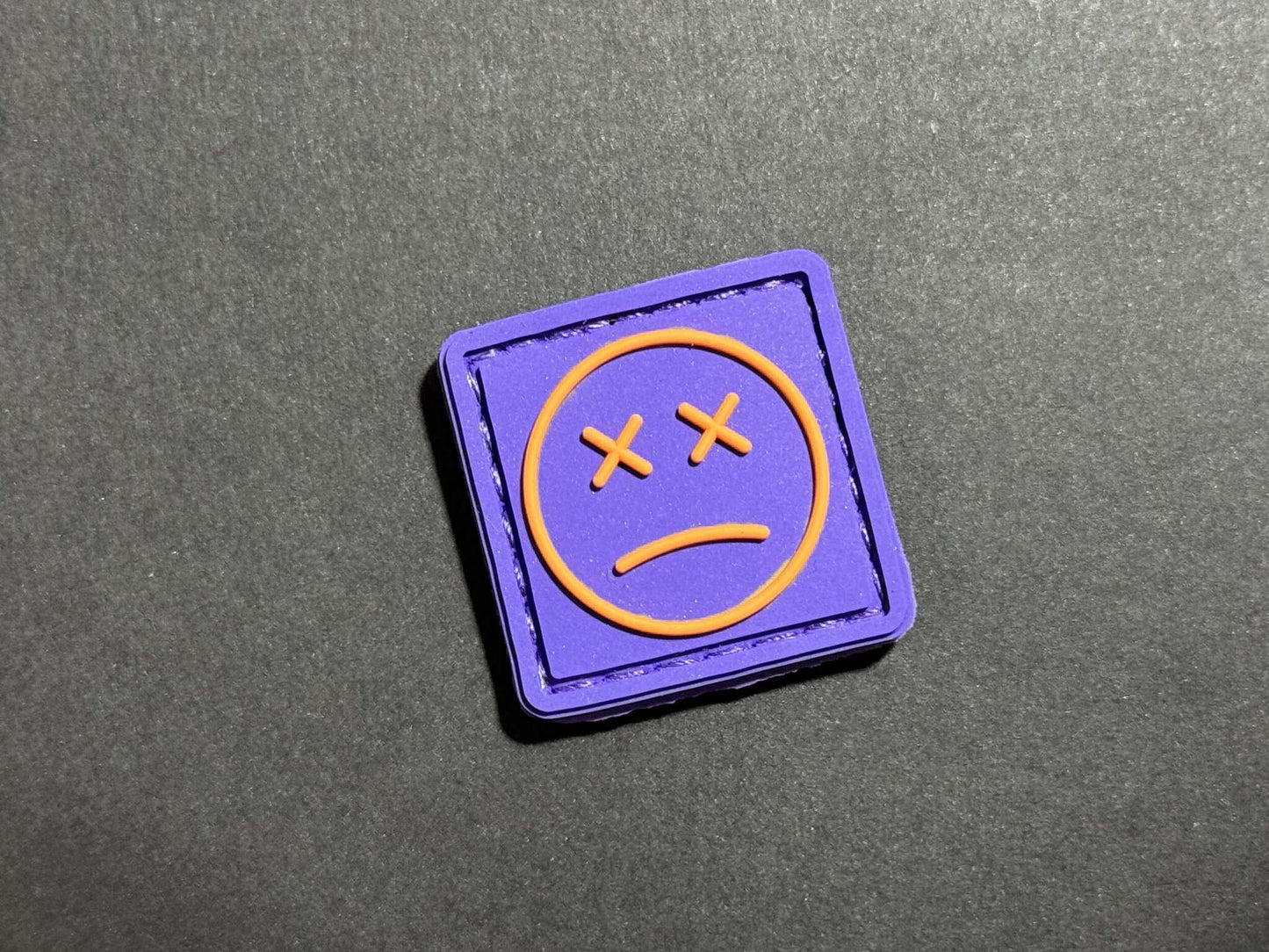 PVC Velcro Patch Sad Face Purple and Yellow