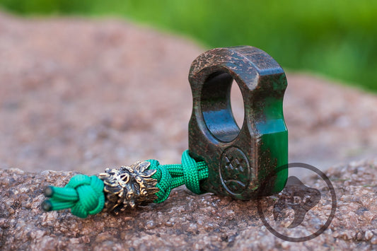 Set of Mammoth Tusk Single Knuck SFK 01 & Brass Lanyard Bead EDC Wood Goblin