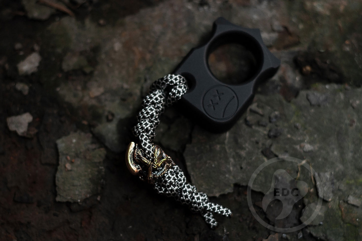 Set of Single Finger Brass Knuckles SFK 03 Black Anodizing Type 3 & Brass Lanyard Bead Alien & EDC Leather Pouch