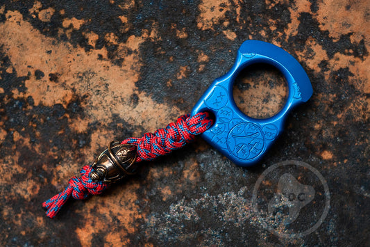 Set of Single Knuckle Brass SFK 01 Blue Anodizing Type 2 & Brass EDC Lanyard Bead Fireman's Helmet & EDC Leather Pouch