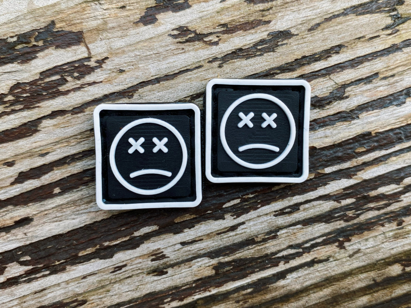 PVC Velcro Patch Sad Face White, Black, and White 2 pcs.