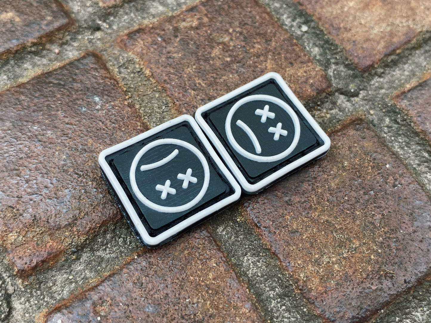 PVC Velcro Patch Sad Face White, Black, and White 2 pcs.