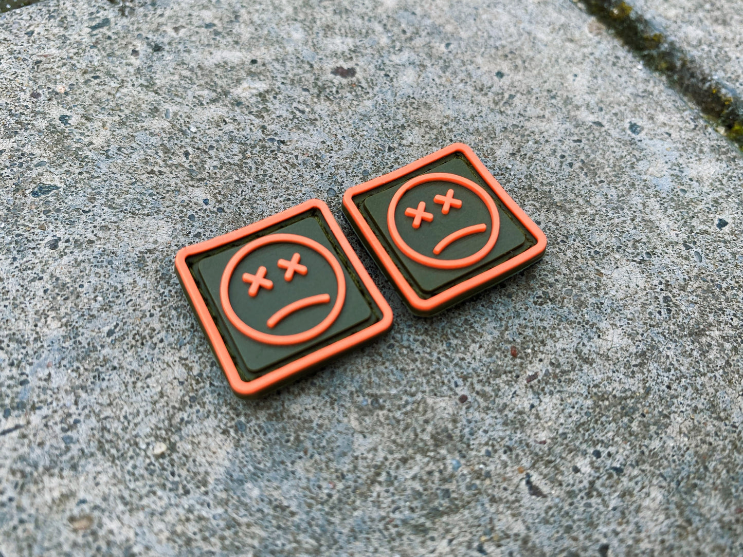 EDC Velcro Patch Sad Face Orange, Oliva, and Orange 2 pcs.