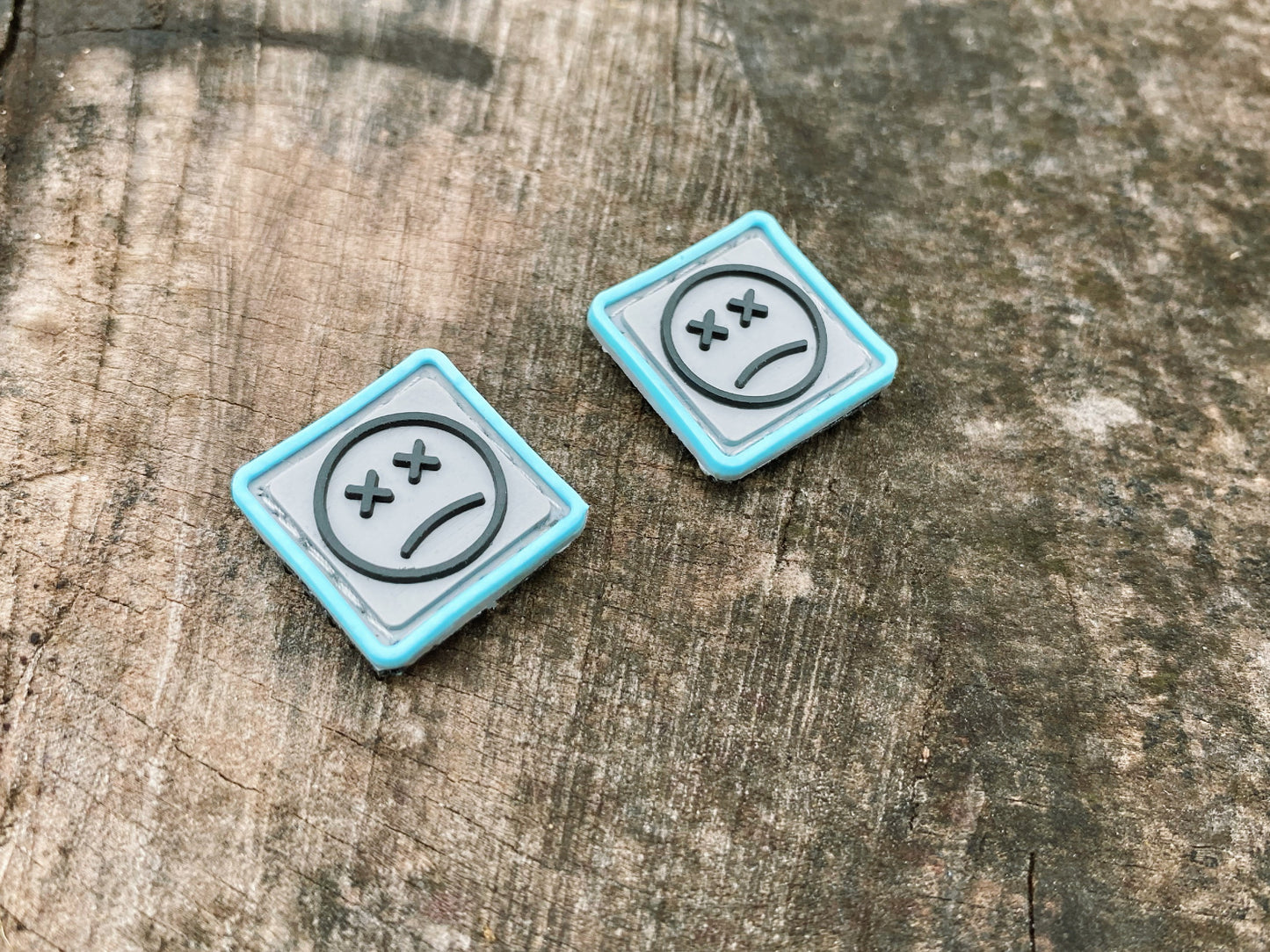 PVC Velcro Patch Sad Face Blue, Grey, and Black 2 pcs.