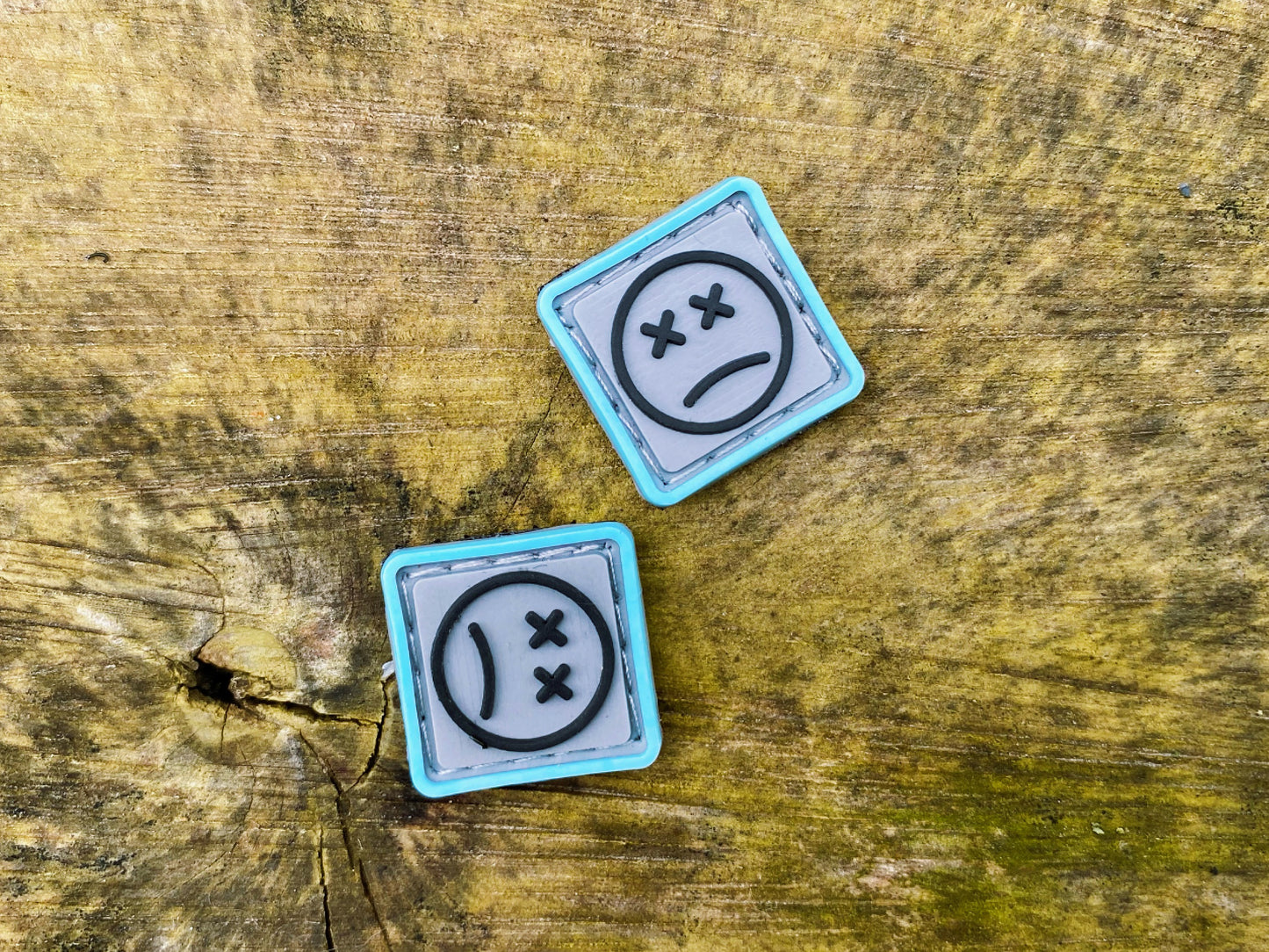 PVC Velcro Patch Sad Face Blue, Grey, and Black 2 pcs.