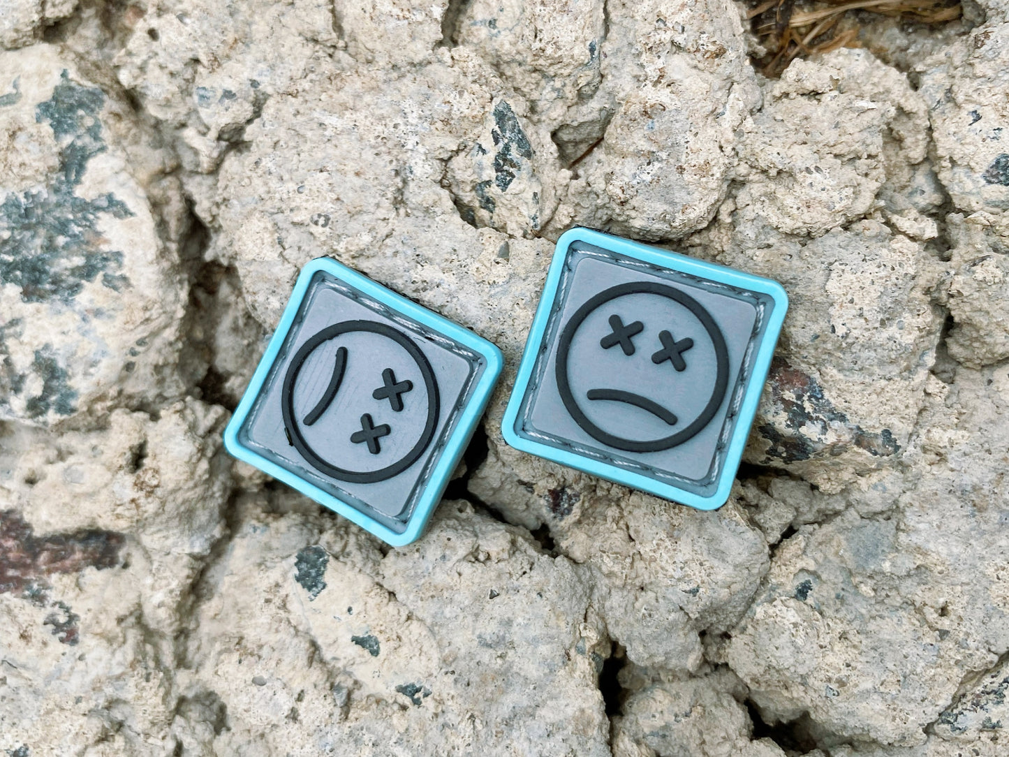 PVC Velcro Patch Sad Face Blue, Grey, and Black 2 pcs.