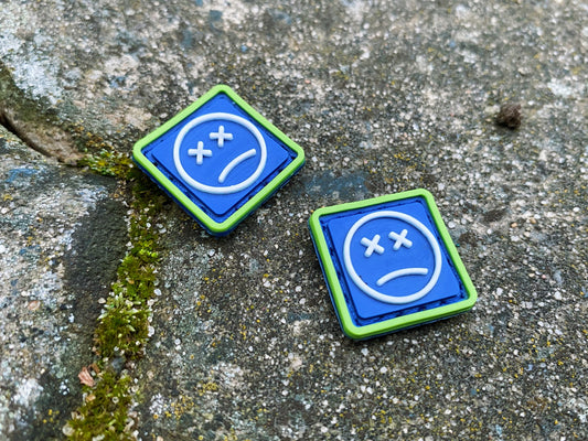 PVC Velcro Patch Sad Face Green, Blue, and White 2 pcs.