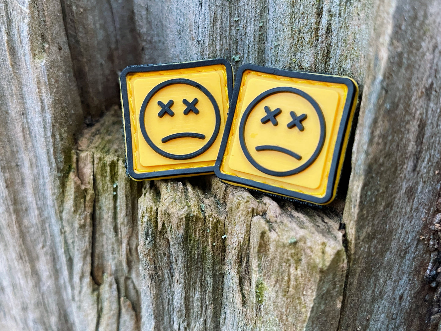 PVC Velcro Patch Sad Face Black, Yellow, and Black 2 pcs.