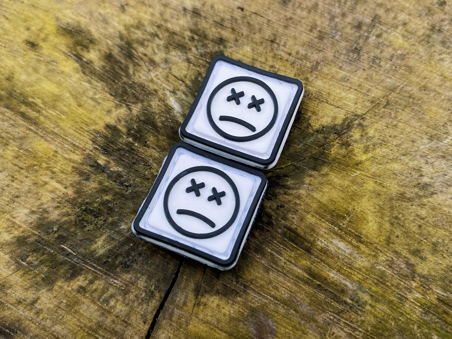 PVC Velcro Patch Sad Face Black, White, and Black 2 pcs.