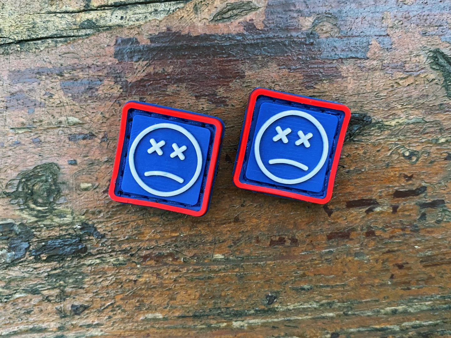 PVC Velcro Patch Sad Face Red, Blue, and White 2 pcs.