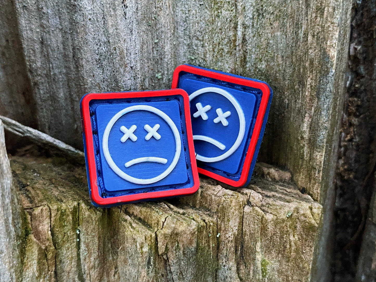 PVC Velcro Patch Sad Face Red, Blue, and White 2 pcs.